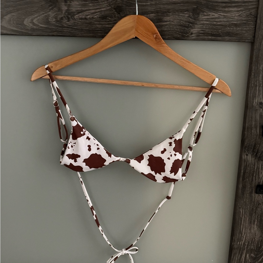 Brown & White Cow Print Bikini Top